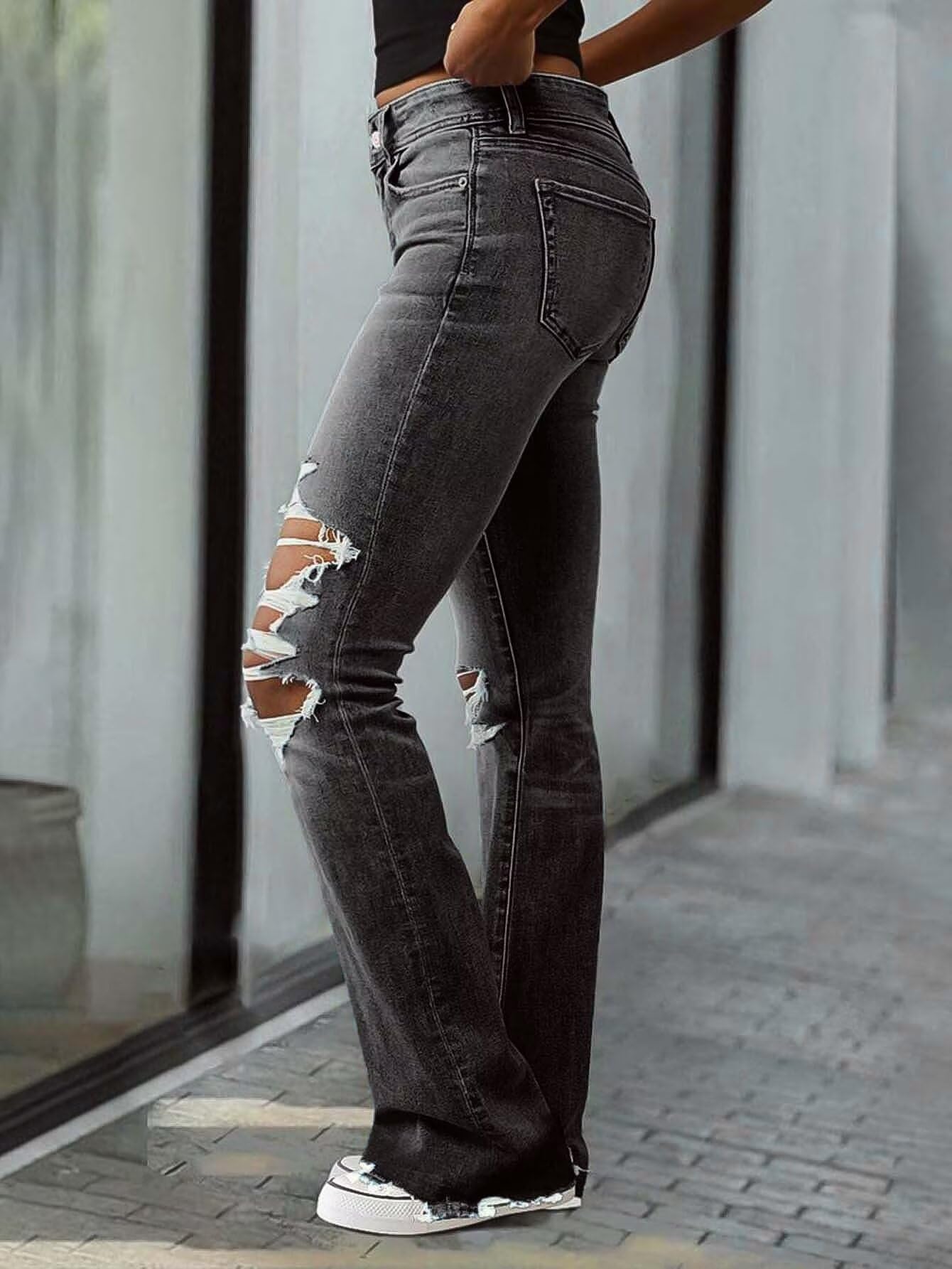 Women's Ripped Bell Bottom Jeans Bootcut Denim Flare Jeans Pants