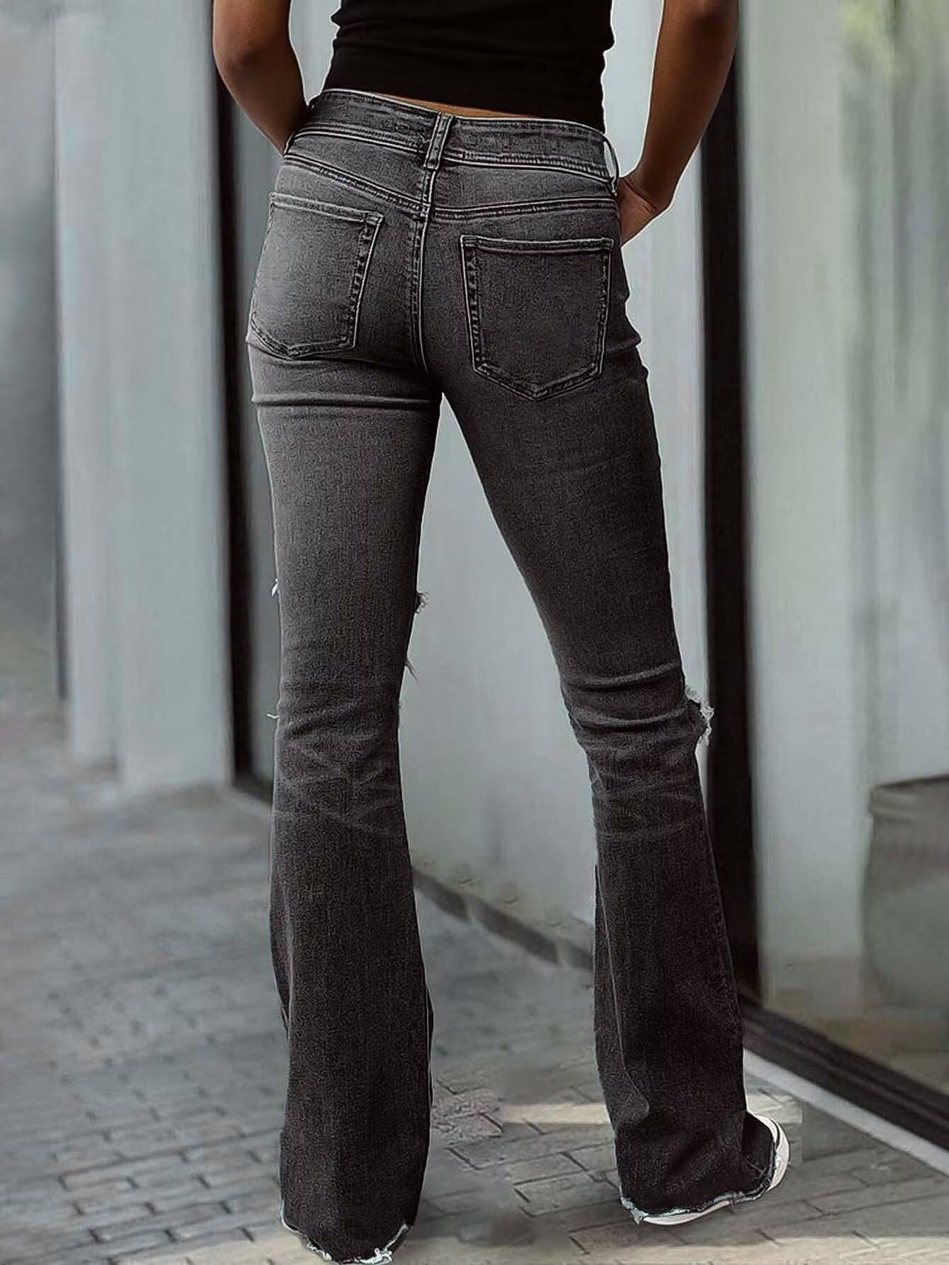 Women's Ripped Bell Bottom Jeans Bootcut Denim Flare Jeans Pants