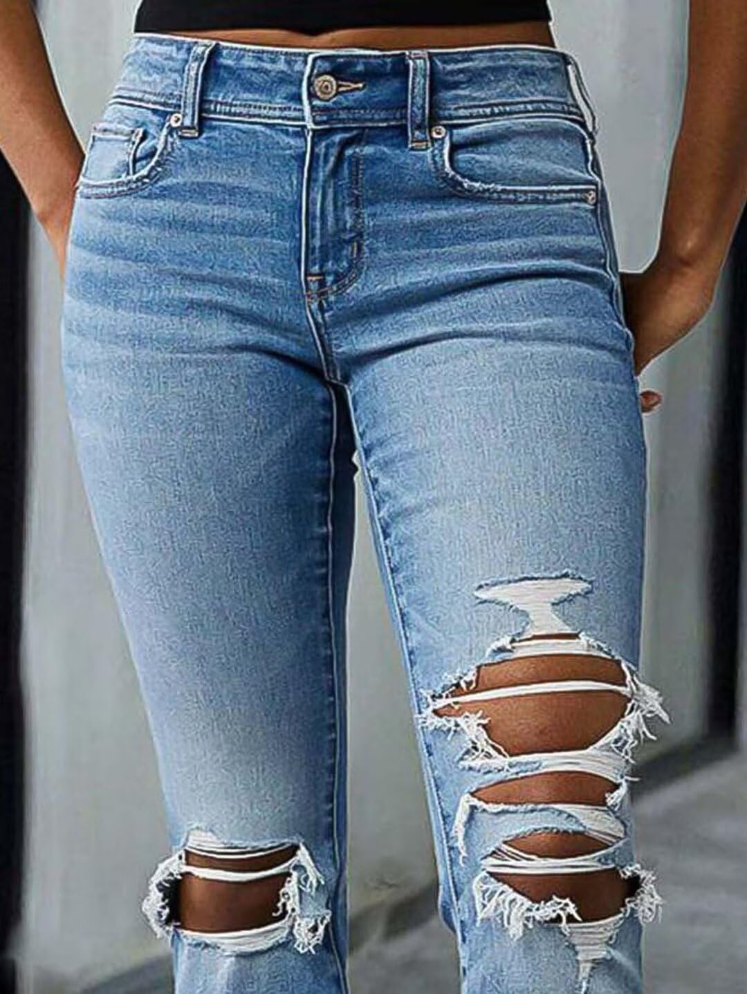 Women's Ripped Bell Bottom Jeans Bootcut Denim Flare Jeans Pants