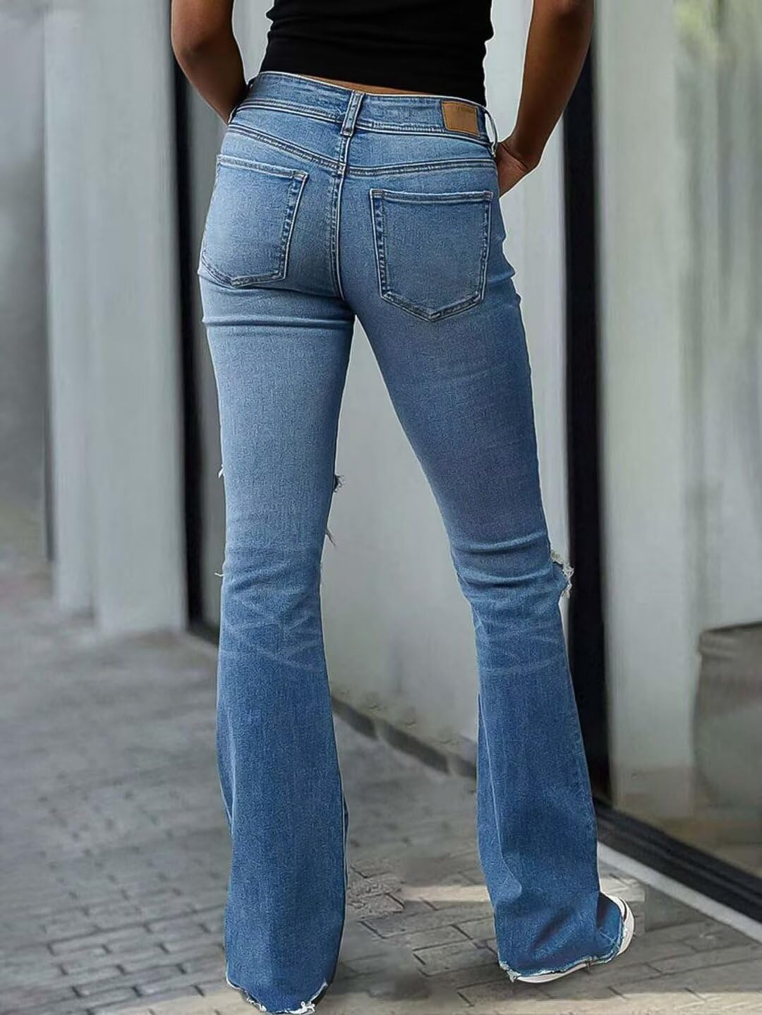Women's Ripped Bell Bottom Jeans Bootcut Denim Flare Jeans Pants