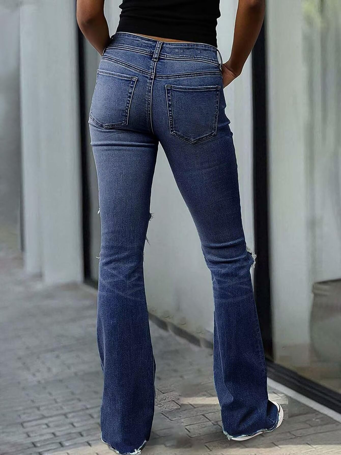 Women's Ripped Bell Bottom Jeans Bootcut Denim Flare Jeans Pants