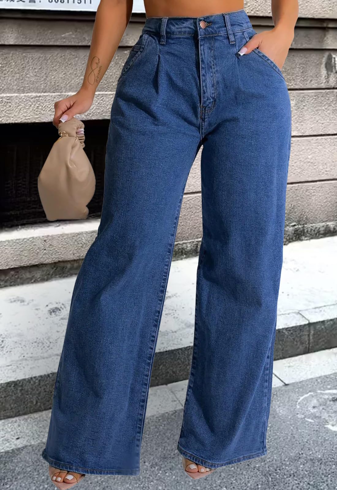 Women's Straight Leg High Waist Baggy Boyfriend Denim Jeans