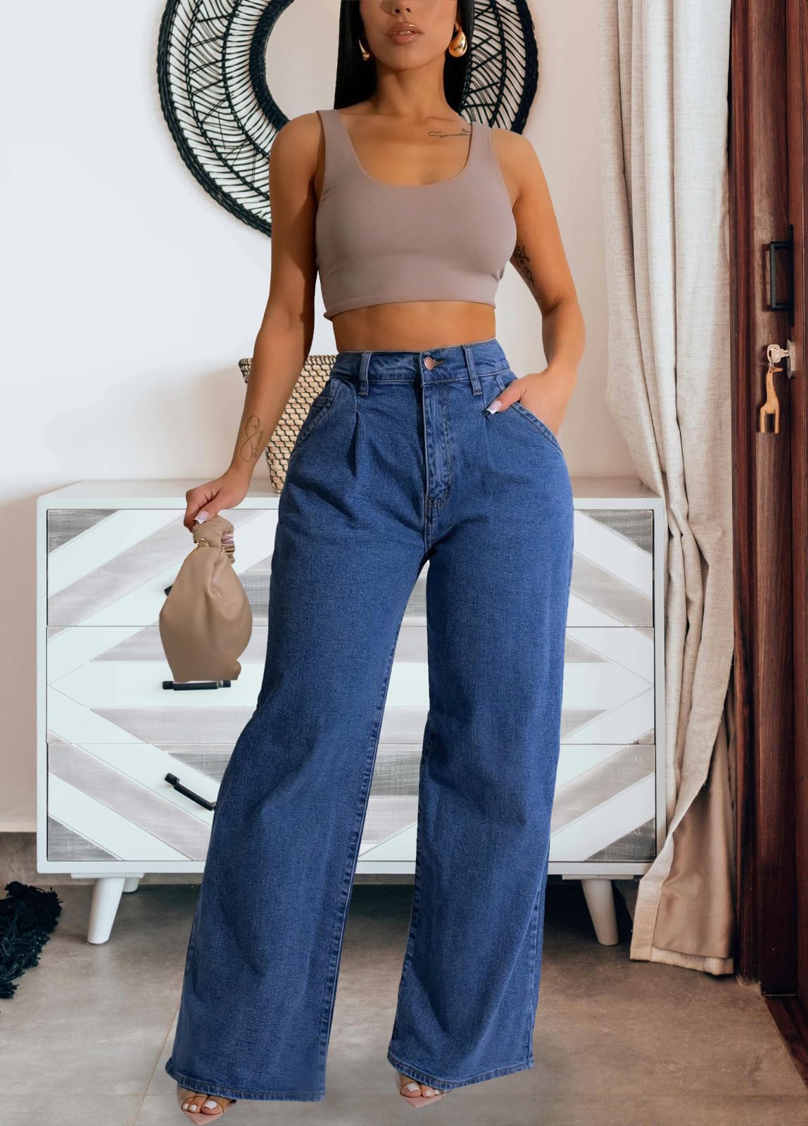 Women's Straight Leg High Waist Baggy Boyfriend Denim Jeans