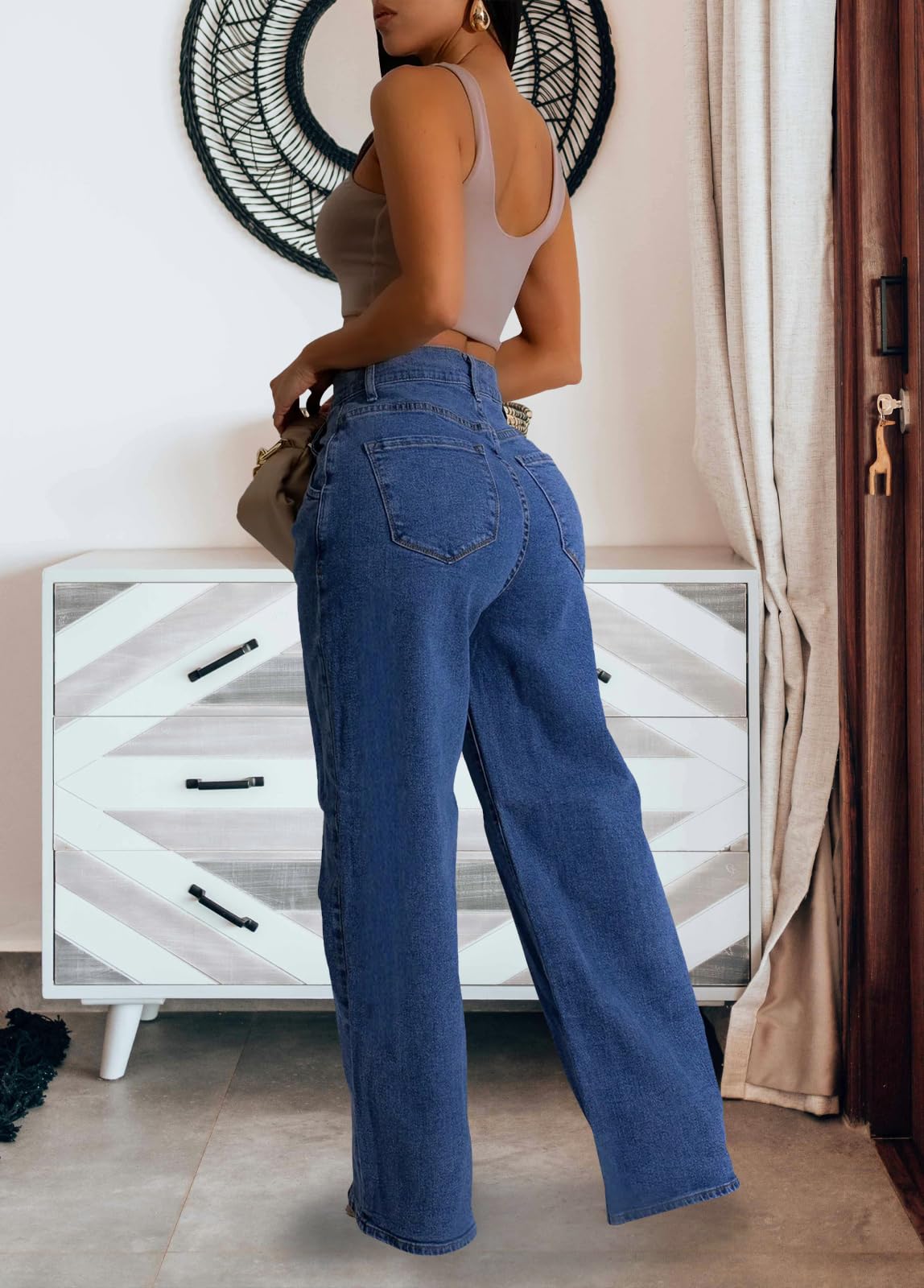 Women's Straight Leg High Waist Baggy Boyfriend Denim Jeans