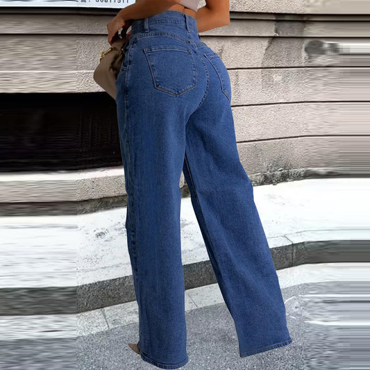 レディース ストレートレッグ ハイウエスト バギー ボーイフレンド デニム ジーンズ