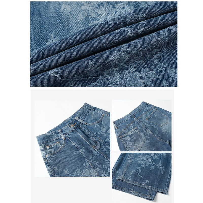 Women’s Vintage Floral Print High Waisted Wide Leg Jeans Straight Denim Pants