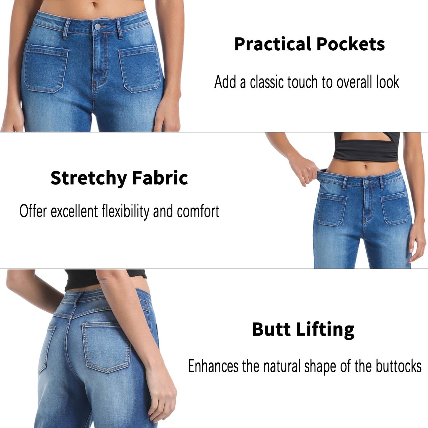 Women’s Wide Leg Jeans High Waisted Stretchy Flare Jeans Pants