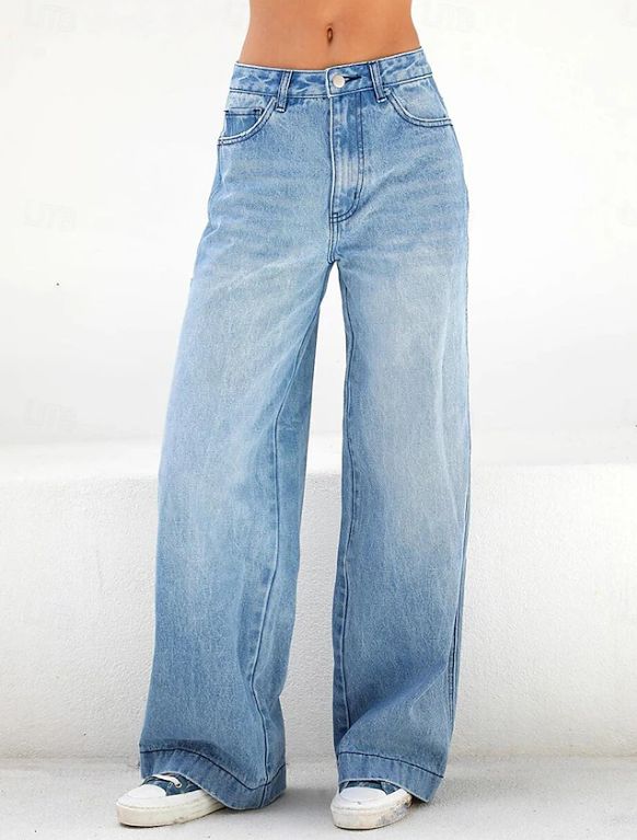 Women's Wide Leg Jeans Loose Fit High Waisted Straight Leg Denim Pants