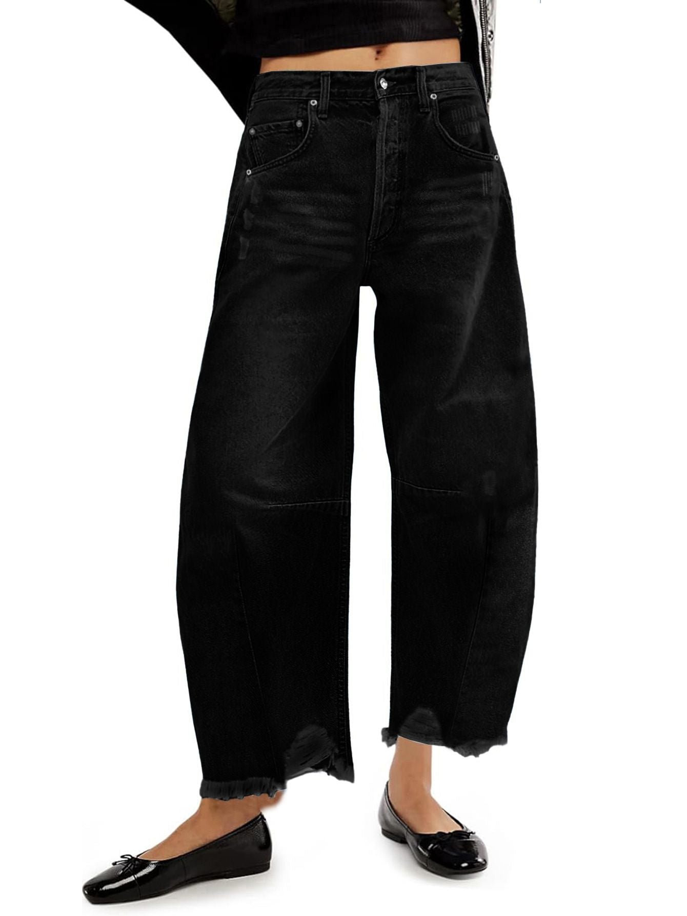 Women's High Waisted Barrel Baggy Jeans Stretch Denim Pants Trousers