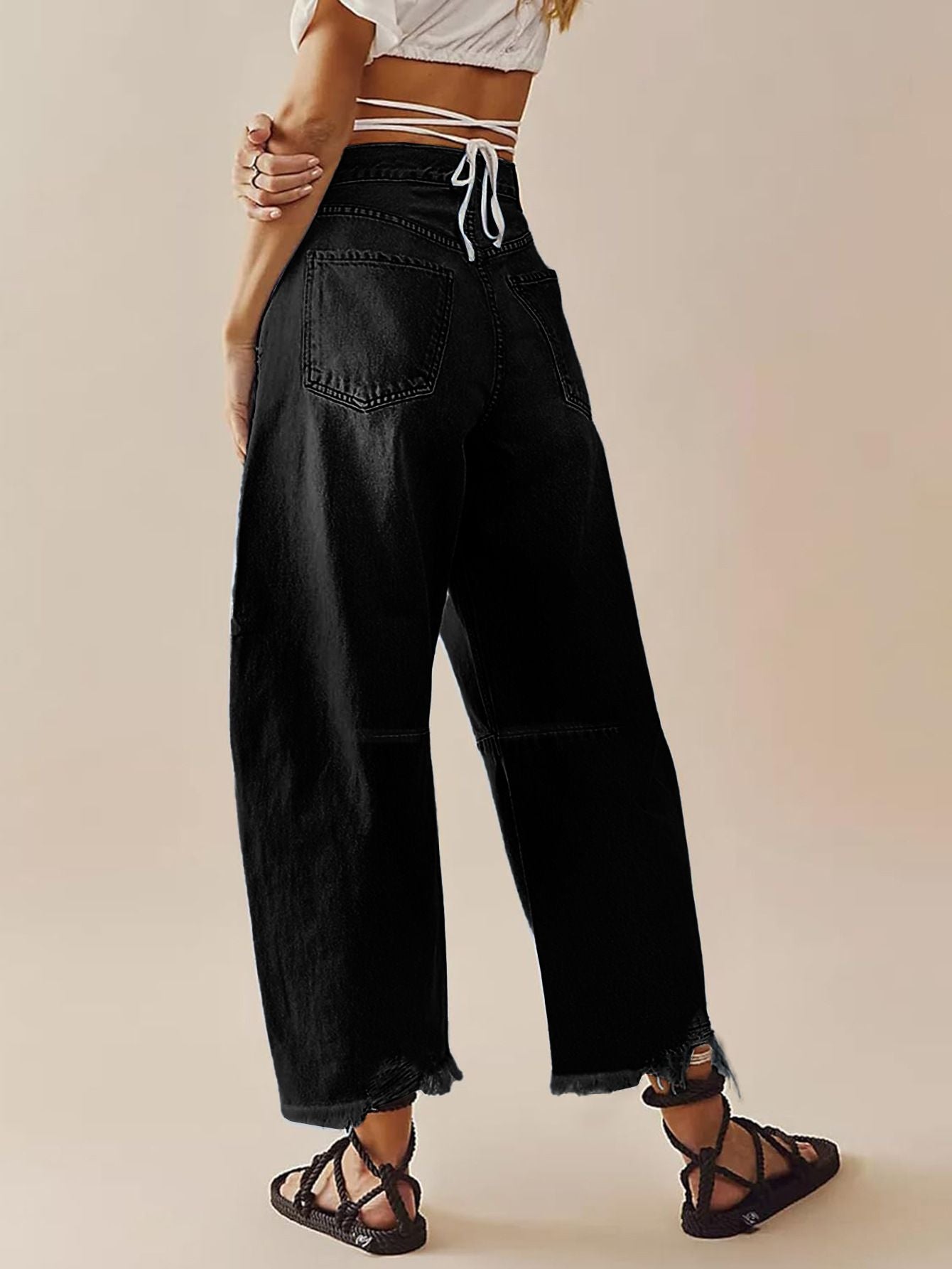 Women's High Waisted Barrel Baggy Jeans Stretch Denim Pants Trousers