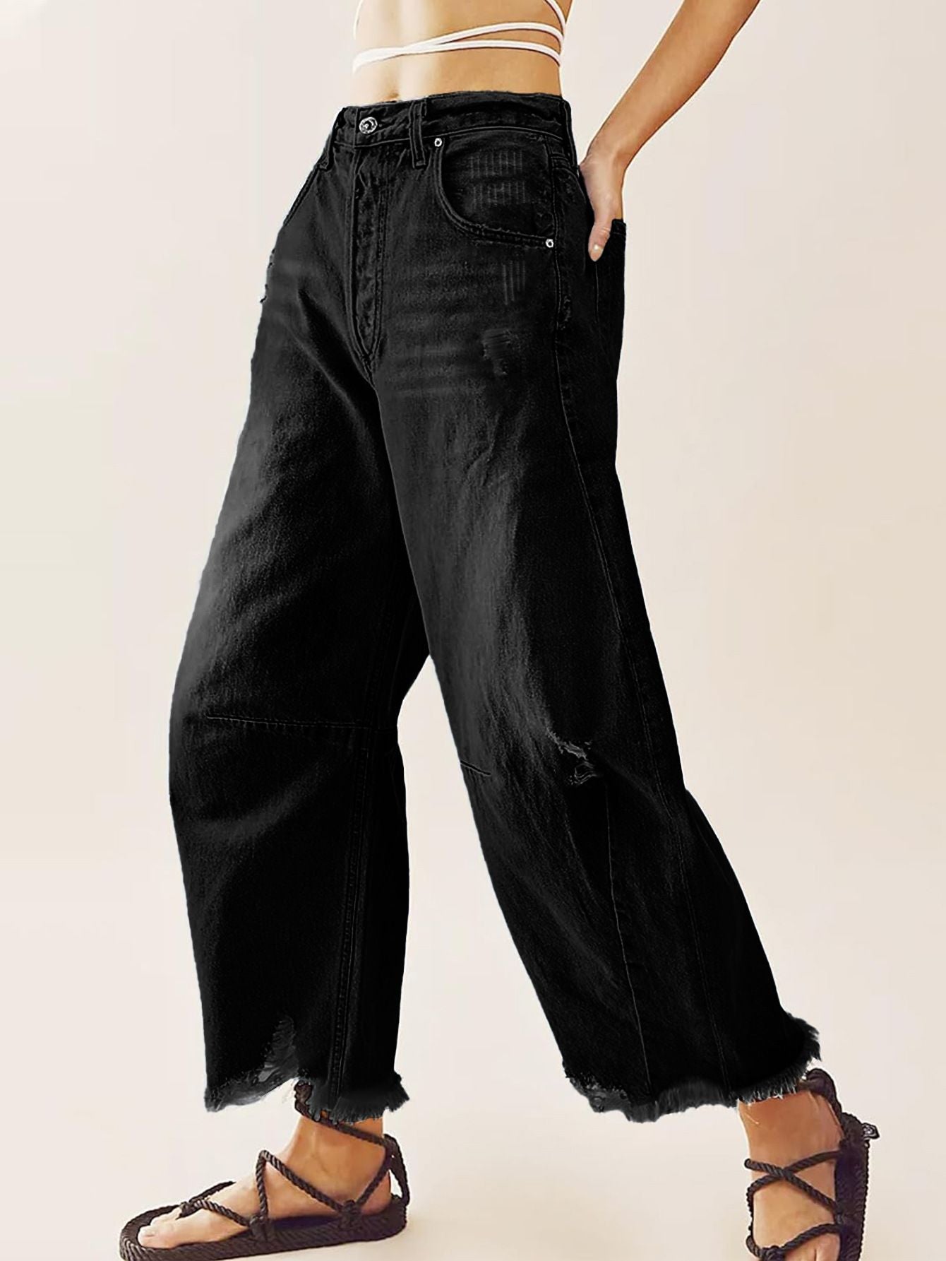 Women's High Waisted Barrel Baggy Jeans Stretch Denim Pants Trousers