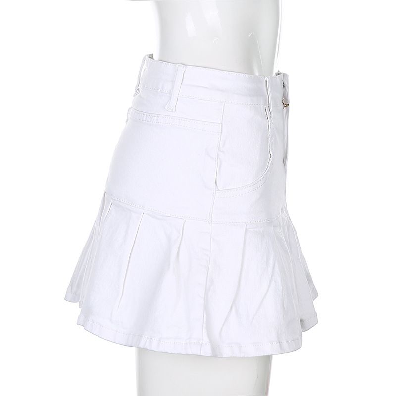 Women's Jeans Skirt Slim A-line Pleated Ruffle Short Mini Denim Skirts