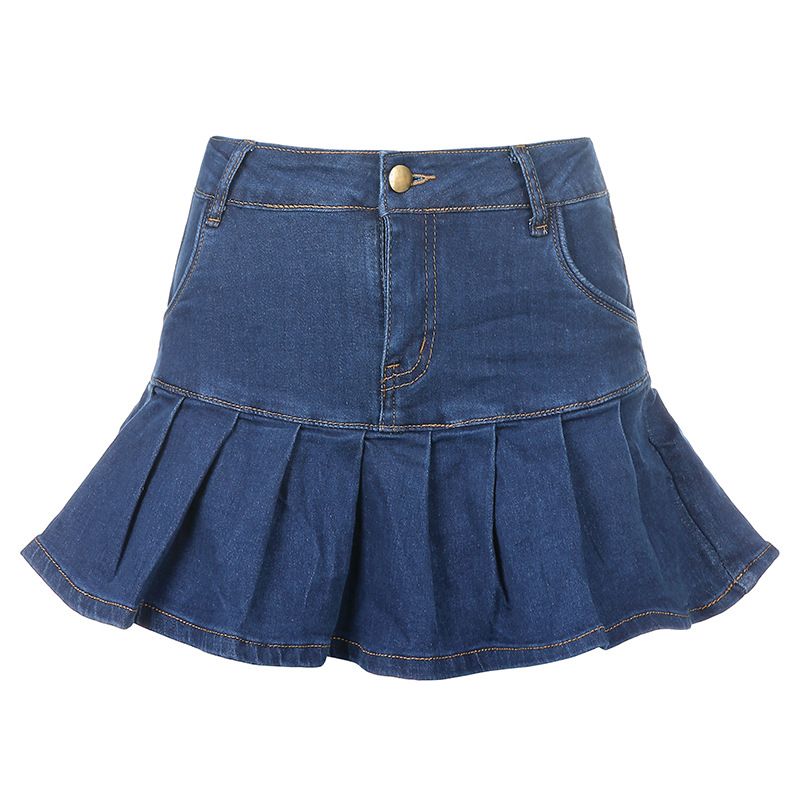 Women's Jeans Skirt Slim A-line Pleated Ruffle Short Mini Denim Skirts