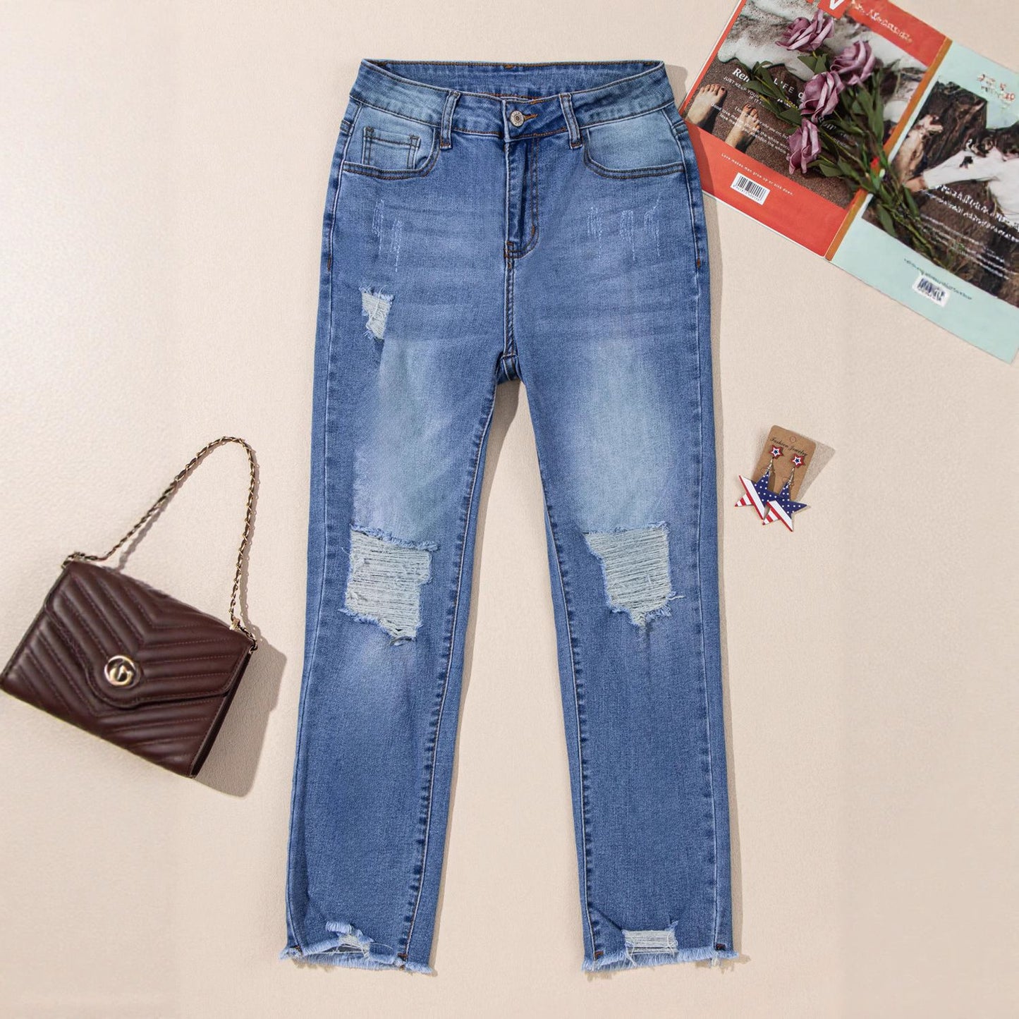 Women's Skinny Jeans Stretchy Ripped Distressed Denim Pants