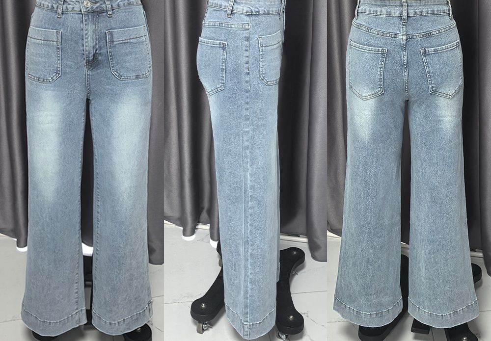 Women's Straight Leg Denim High Waist Baggy Palazzo Jeans with Front Pockets