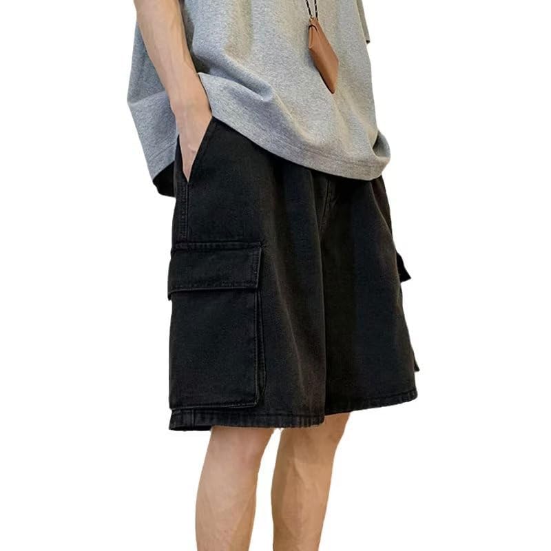 Men's Y2K Baggy Jean Shorts Hip Hop Cargo Pants Denim Shorts Streetwear