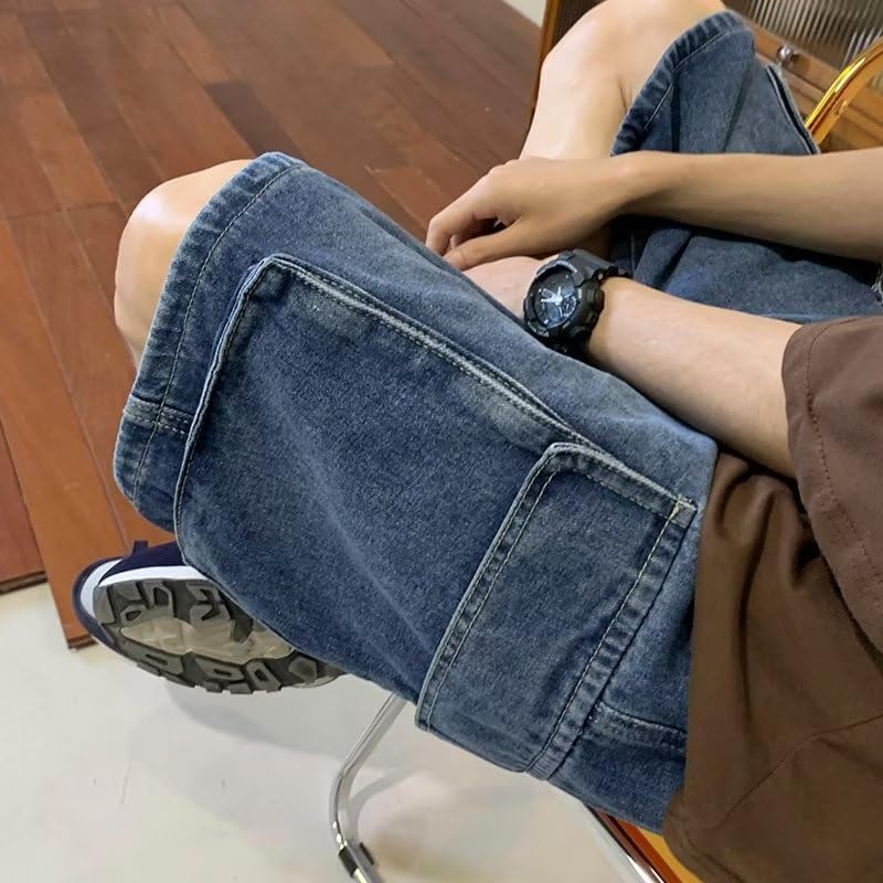 Men's Y2K Baggy Jean Shorts Hip Hop Cargo Pants Denim Shorts Streetwear