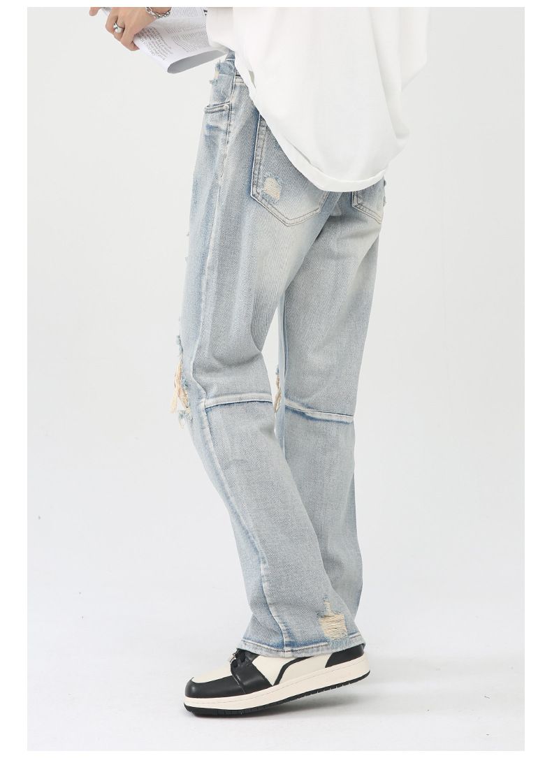 Y2K Distressed Straight Leg Ripped Jeans for Men Hip Hop Streetwear Denim