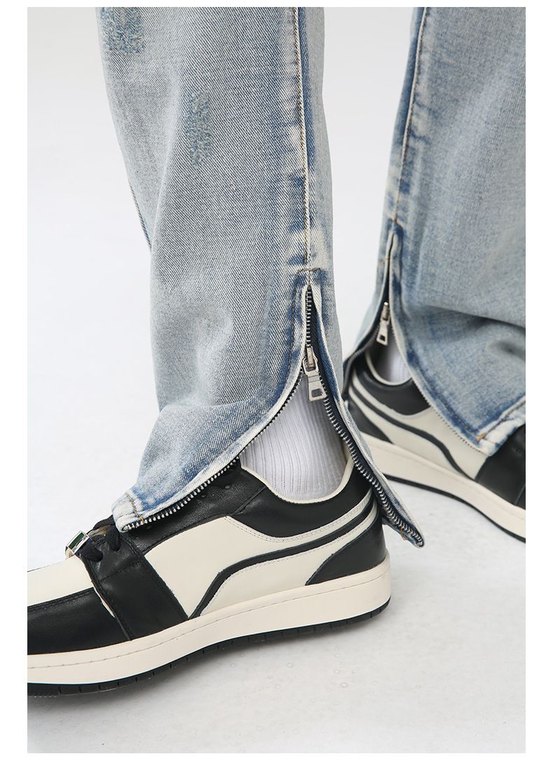 Y2K Distressed Straight Leg Ripped Jeans for Men Hip Hop Streetwear Denim