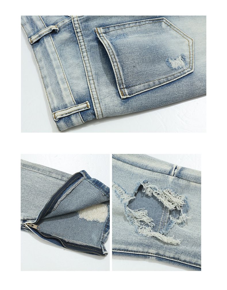 Y2K Distressed Straight Leg Ripped Jeans for Men Hip Hop Streetwear Denim