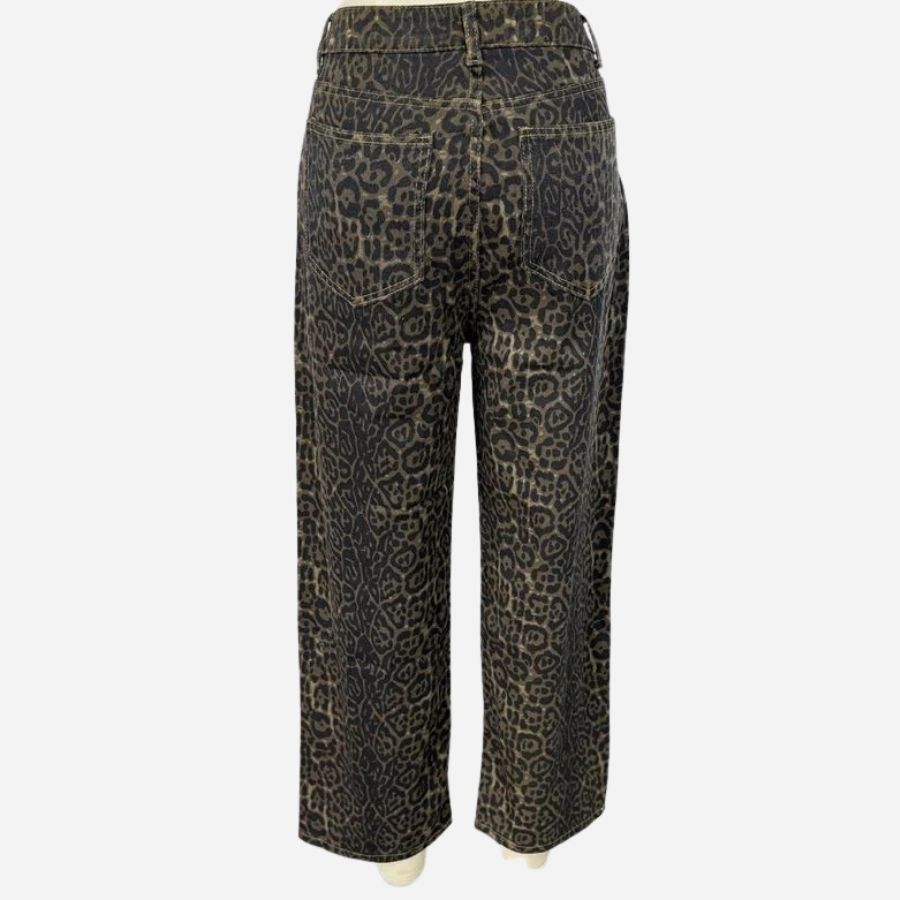 Y2k leopard jeans wide leg denim women hip hop baggy jeans, back view