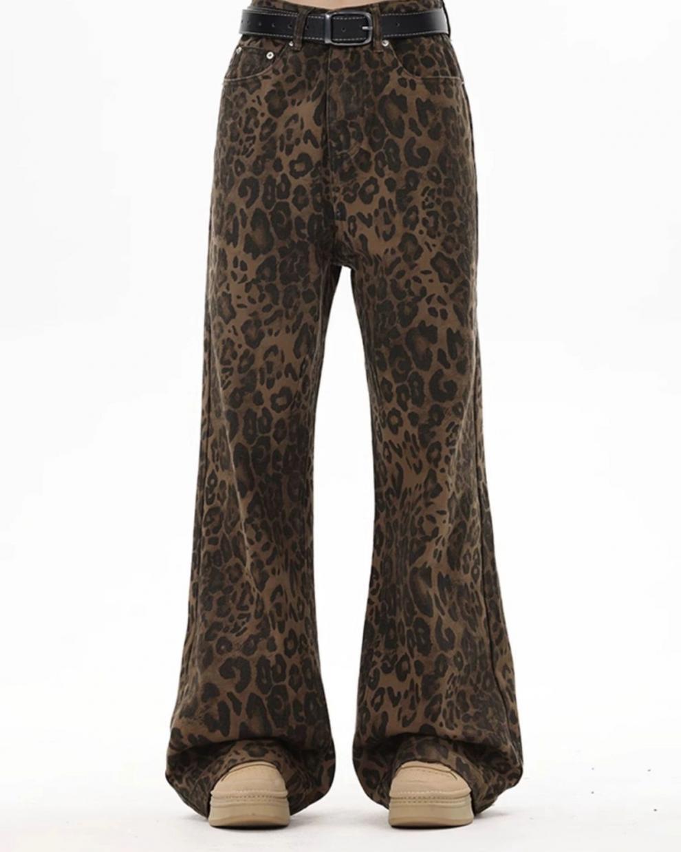 Y2k Leopard Jeans Wide Leg Denim Pants Women Hip Hop Baggy Jeans Trousers