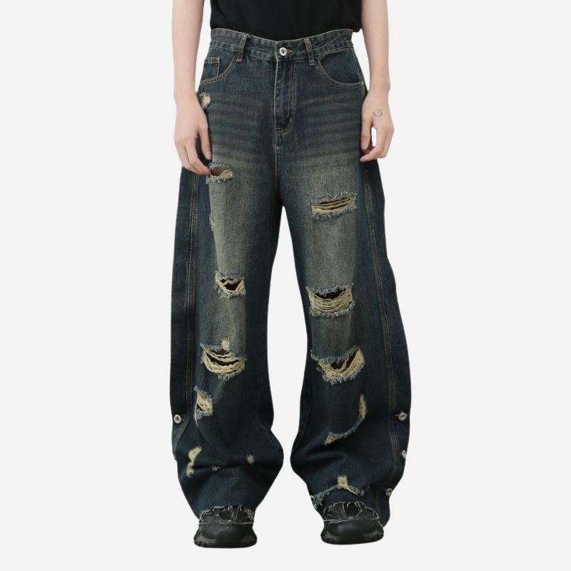 Men's Baggy Ripped Jeans Wide Leg Hip Hop Loose Fit Denim Y2k Streetwear