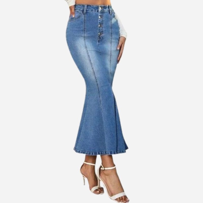 Denim Skirt for Women's Washed Fishtail Jeans Skirt Midi Skirt