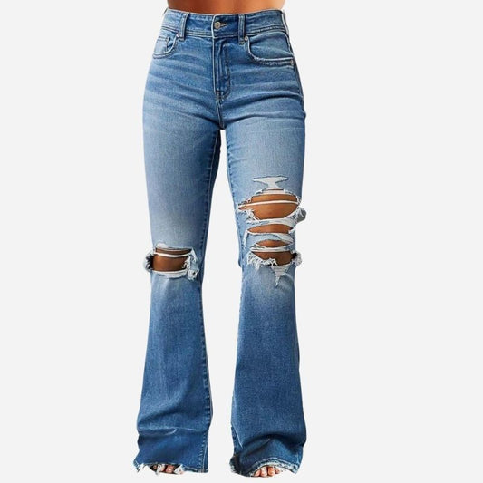 Women's Ripped Bell Bottom Jeans Bootcut Denim Flare Jeans Pants