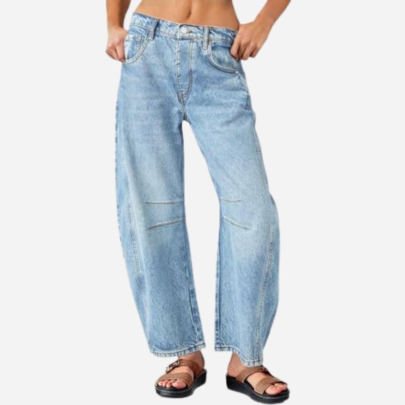 Women's Barrel Baggy Boyfriend Jeans Wide Leg Mid Rise Denim Pants