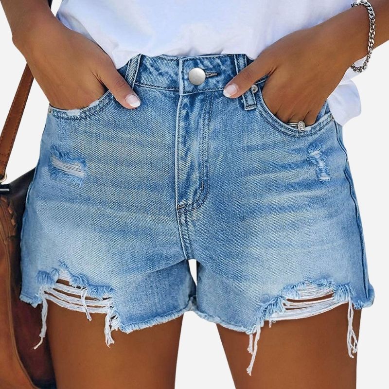 Women's Mid-high Waisted Ripped Denim Jean Shorts Cutoff Summer Short Pants