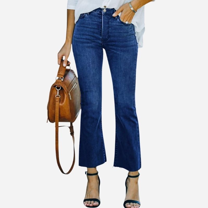 Flare Jeans for Women Cropped Stretchy Mid Rise Bell Bottom Jeans Pants