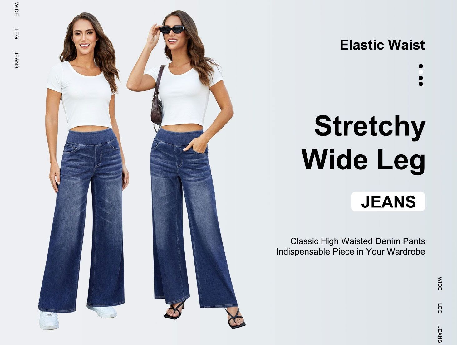 Wide Leg Tummy Control Pull On Sweatpant Jeans Baggy Denim Jeggings for Women