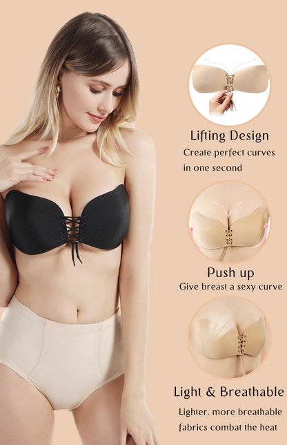2 Pairs Sticky Bra Strapless Adhesive Invisible Push up Bra for Women