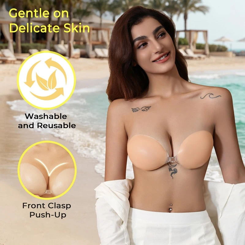Adhesive Strapless Sticky Bra Invisible Push Up for Backless Dress