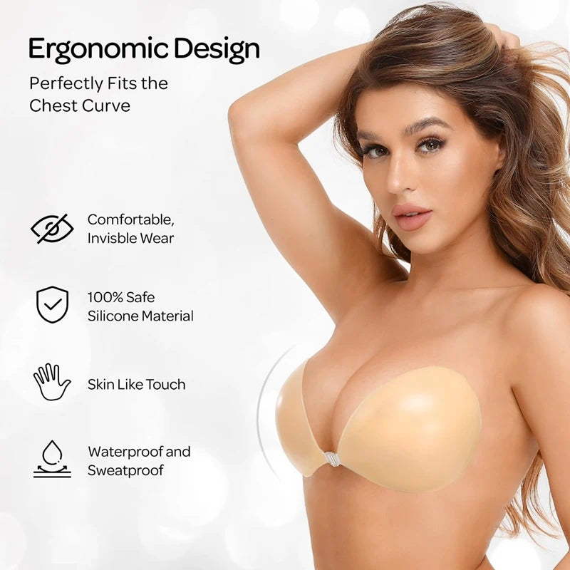 Adhesive Strapless Sticky Bra Invisible Push Up for Backless Dress