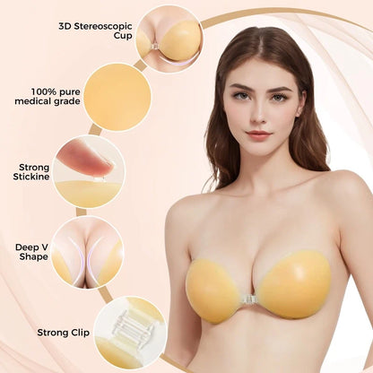 Adhesive Strapless Sticky Bra Invisible Push Up for Backless Dress
