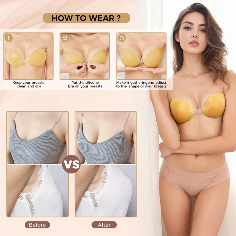 Adhesive Strapless Sticky Bra Invisible Push Up for Backless Dress