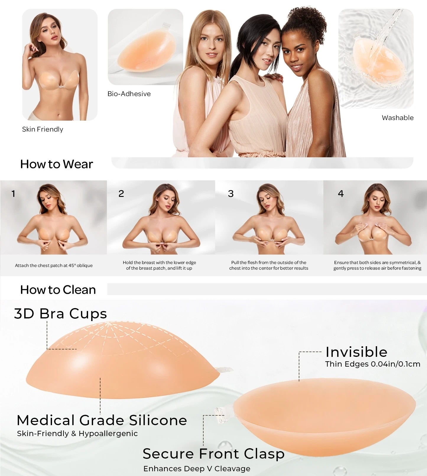 Adhesive Strapless Sticky Bra Invisible Push Up for Backless Dress