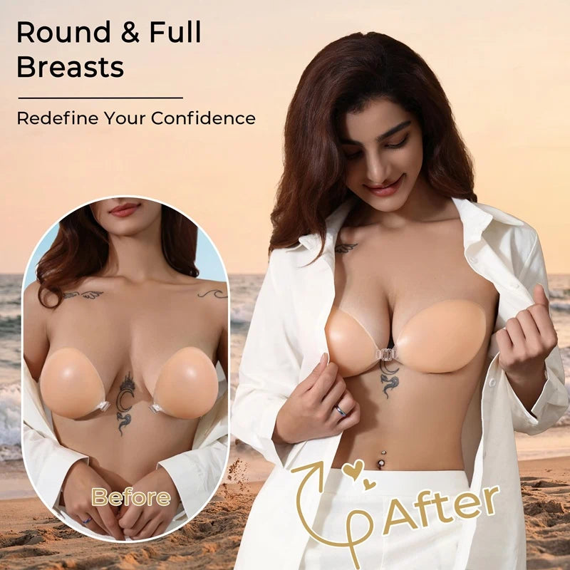 Adhesive Strapless Sticky Bra Invisible Push Up for Backless Dress