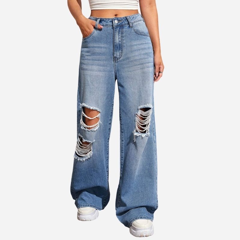 Women's Baggy Jeans Loose Ripped Denim Pants Distressed Wide Leg Jeans