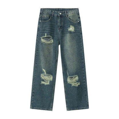 Baggy Jeans for Men Ripped Straight Leg Pants Y2K Distressed Denim Streetwear