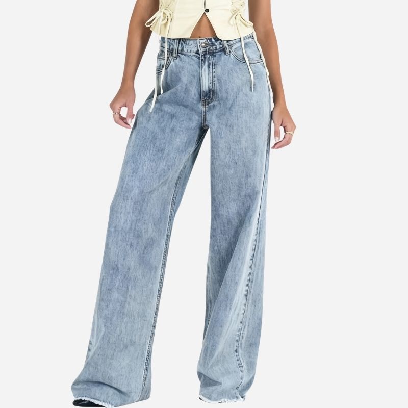 Baggy Jeans for Women Wide Leg Straight Trousers Floor Length Palazzo Denim