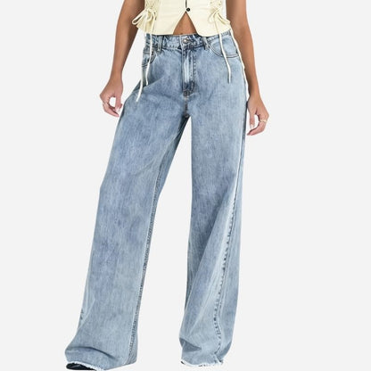 Baggy Jeans for Women Wide Leg Straight Trousers Floor Length Palazzo Denim