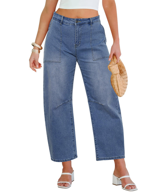 Barrel Jeans for Women High Waisted Wide Leg Baggy Denim Trouser Jeans