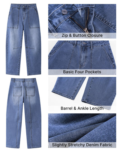 Barrel Jeans for Women High Waisted Wide Leg Baggy Denim Trouser Jeans