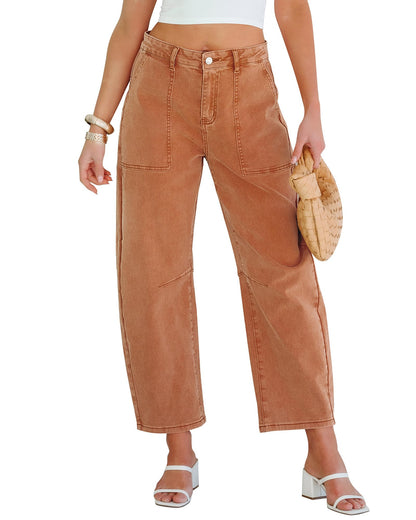 Barrel Jeans for Women High Waisted Wide Leg Baggy Denim Trouser Jeans