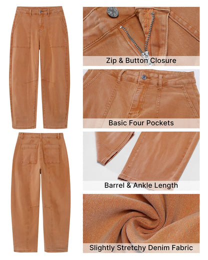 Barrel Jeans for Women High Waisted Wide Leg Baggy Denim Trouser Jeans