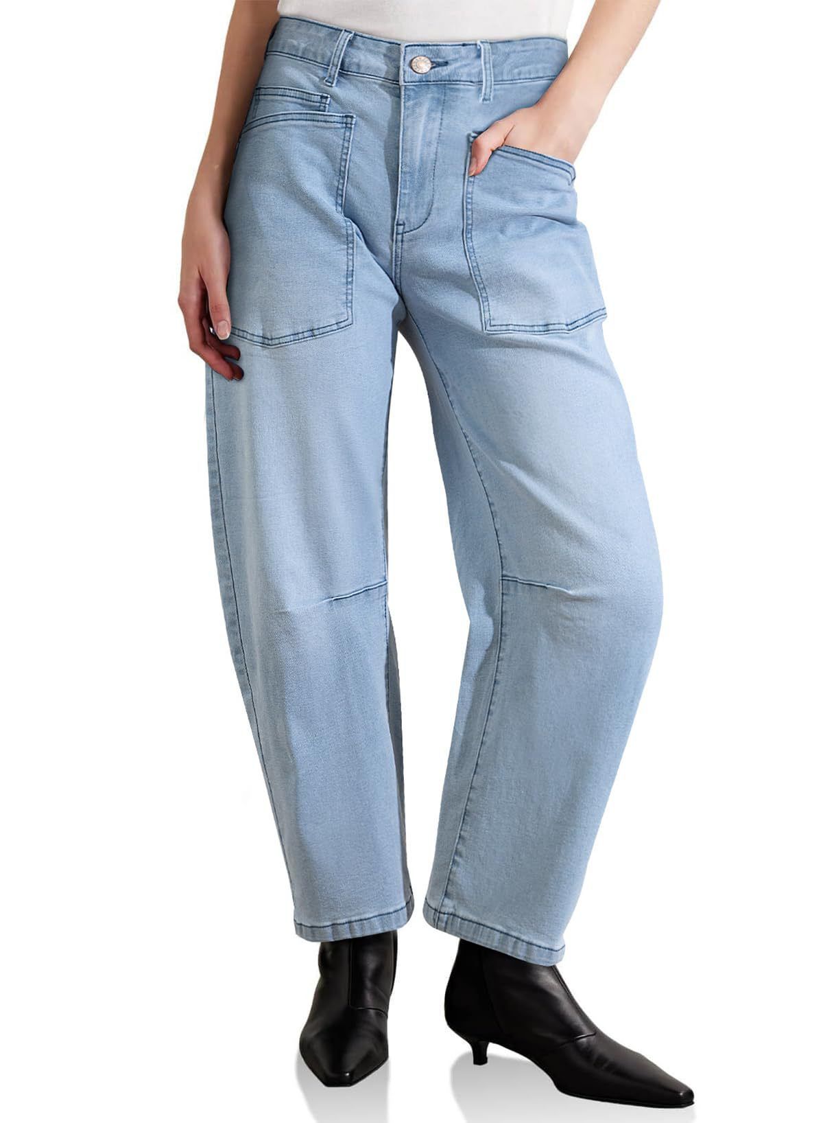 Barrel Jeans for Women High Waisted Wide Leg Baggy Denim Trouser Jeans