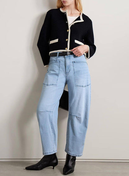 Barrel Jeans for Women High Waisted Wide Leg Baggy Denim Trouser Jeans